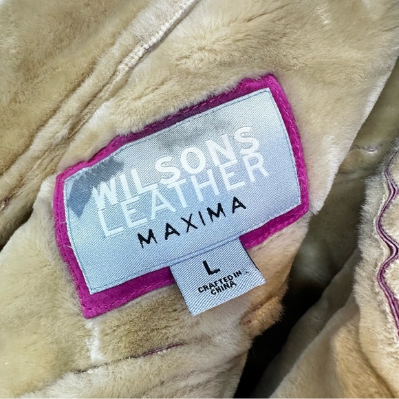 Wilsons Leather Maxima Penny Lane Coat Pink Teddy Vintage Look Faux Fur Large - Picture 2 of 11